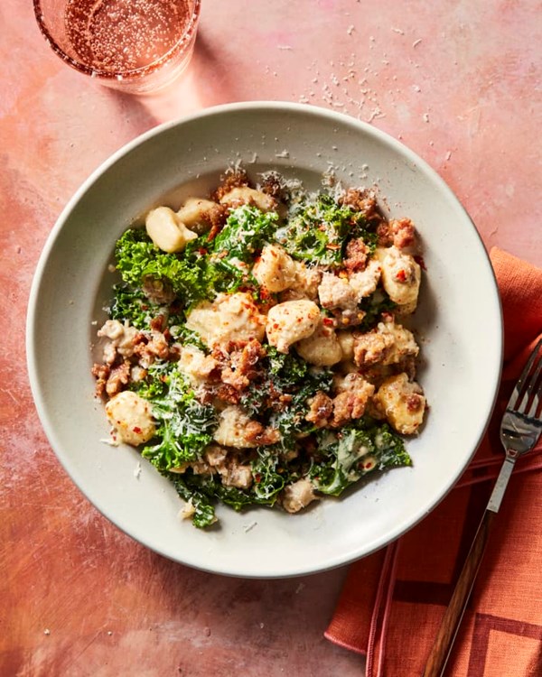 Creamy gnocchi with Boursin, sausage, and kale