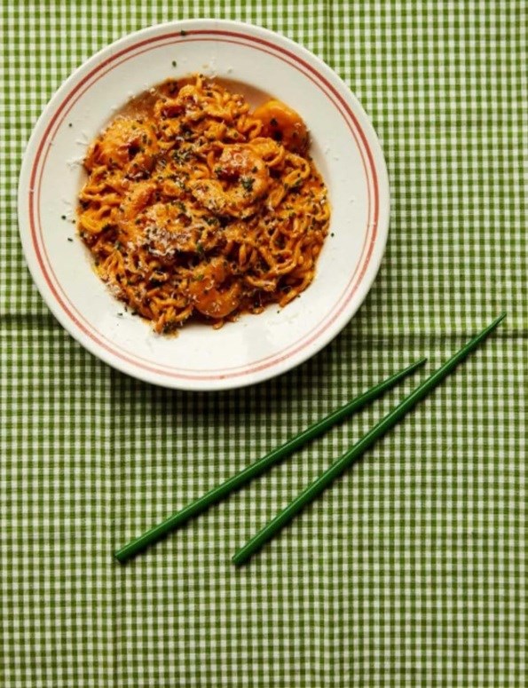 Creamy gochujang shrimp noodles