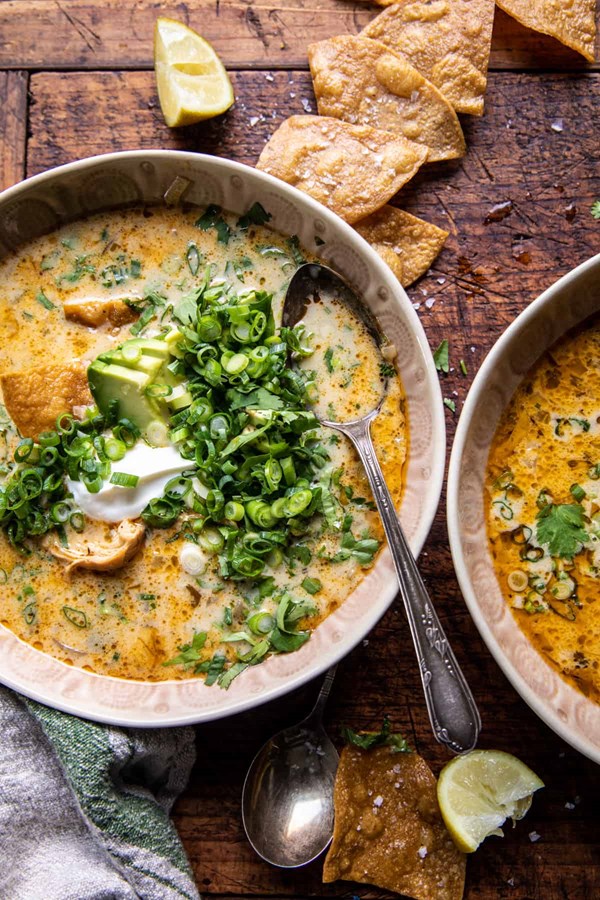 Creamy green chili tortilla soup