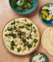 Creamy green peppers with jalapeño salsa