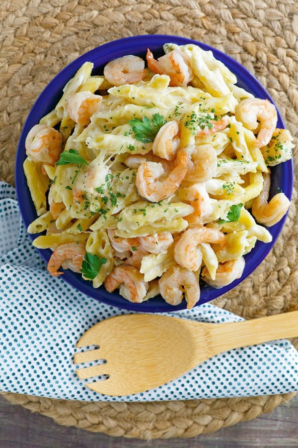 Creamy Gruyere & shrimp pasta