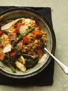 Creamy hake risotto with roasted butternut squash