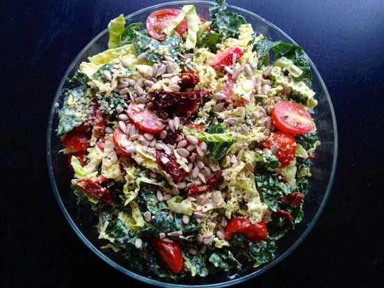 Creamy kale and cabbage salad (with tahini-Dijon dressing)