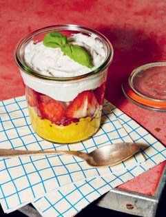 Creamy layered trifle in a jar