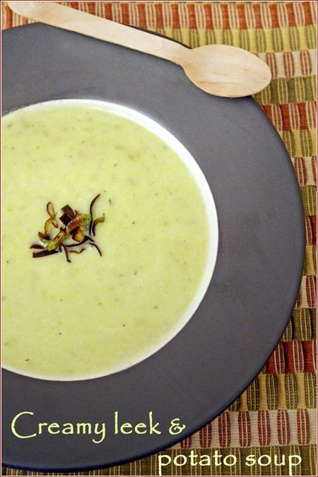 Creamy leek & potato soup with a crispy fried leek garnish