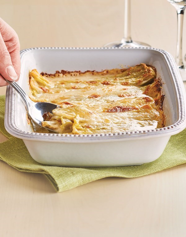 Creamy leek gratin with Parmesan