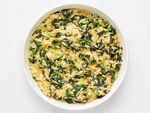 Creamy lemon orzo with winter greens