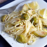 Creamy lemon pasta with roasted Brussels sprouts