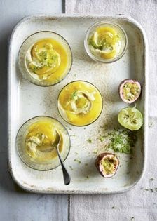 Creamy mango, passion fruit and lime pots