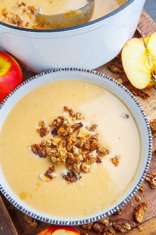 Creamy maple Brie and cheddar apple soup