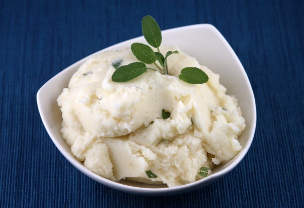 Creamy mashed potatoes with goat cheese & fresh sage
