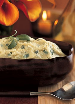 Creamy mashed potatoes with goat cheese and fresh sage