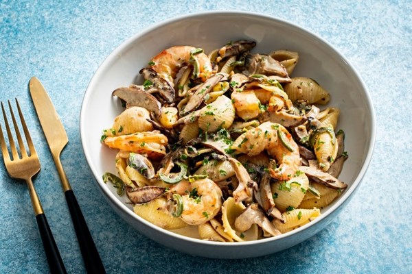 Creamy mushroom and shrimp pasta