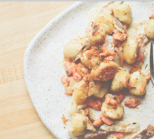 Creamy mushroom and smoked salmon gnocchi
