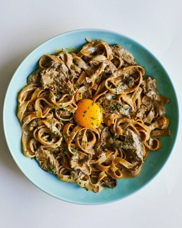 Creamy mushroom egg yolk tagliatelle 
