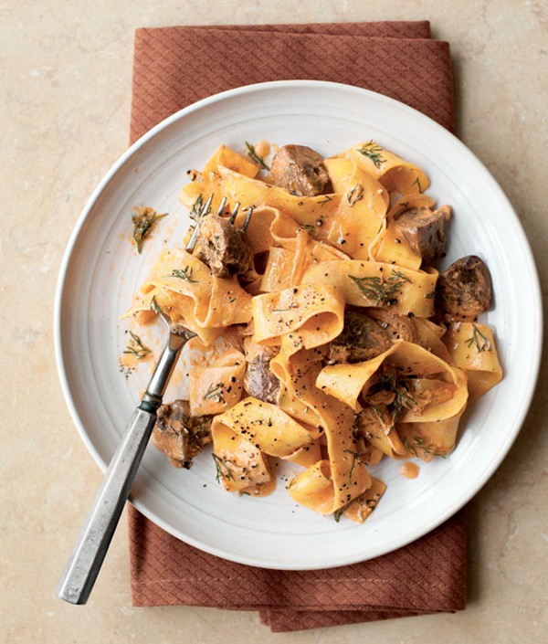 Creamy mushroom paprikash over pasta