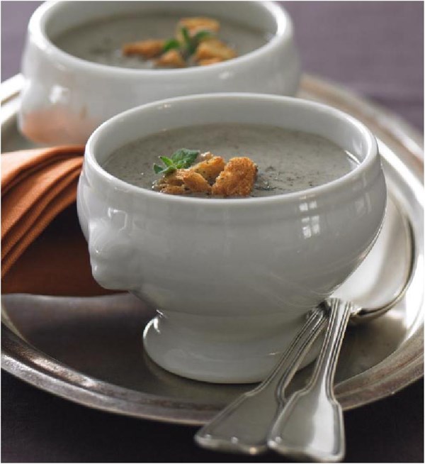 Creamy mushroom soup with Parmesan-and-herb croutons