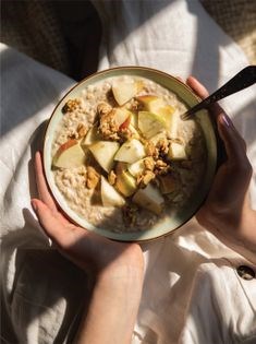 Creamy oatmeal with kajmak, apple, and walnuts (Owsianka)