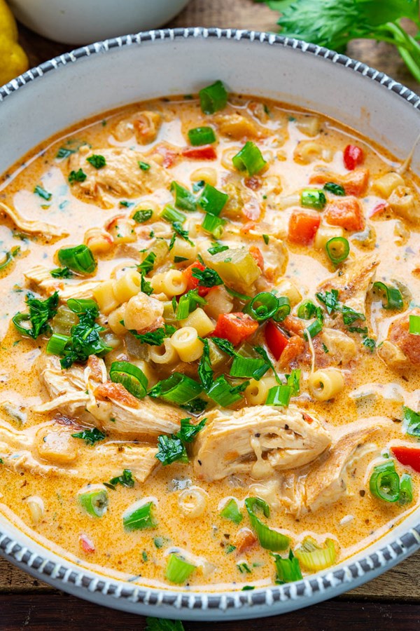 Creamy Parmesan Cajun chicken pasta soup