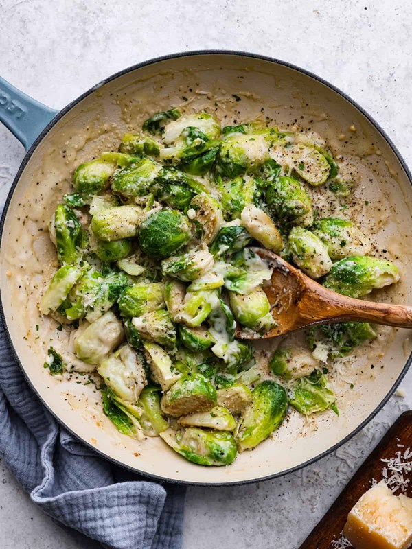 Creamy Parmesan garlic Brussels sprouts