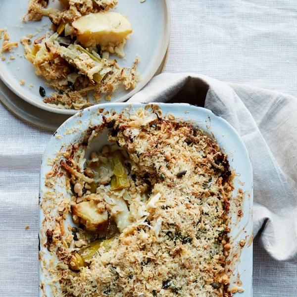 Creamy parsnip, leek and white bean crumble recipe Eat Your Books