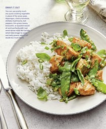 Creamy peanut chicken with charred snow peas