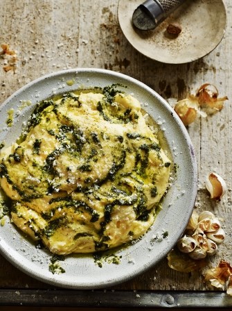 Creamy polenta with garlic & basil butter