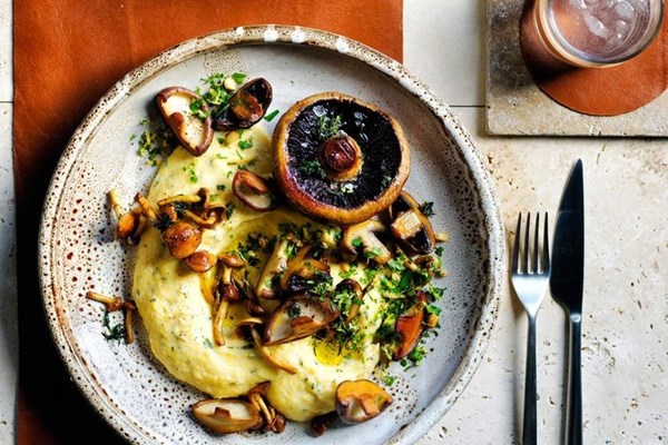 Creamy polenta with wild mushrooms and thyme
