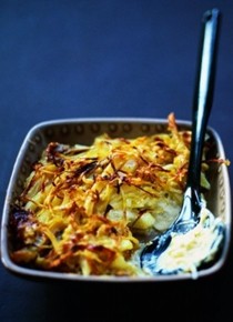 Creamy potato and anchovy gratin