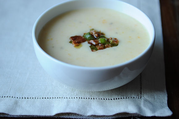 Creamy potato soup with bacon vinaigrette