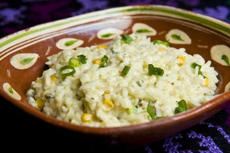 Creamy rice casserole with poblano chiles (Arroz con crema y poblanos)
