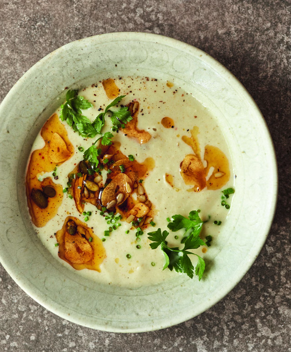 Creamy roast cauli and cashew soup