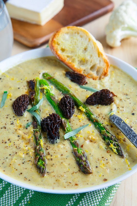 Creamy roasted asparagus and Brie cauliflower soup