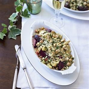 Creamy root vegetable and chickpea crumble