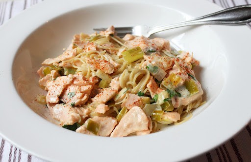 Creamy salmon and leek pasta sauce
