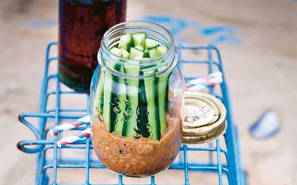 Creamy satay dip with cucumber spears
