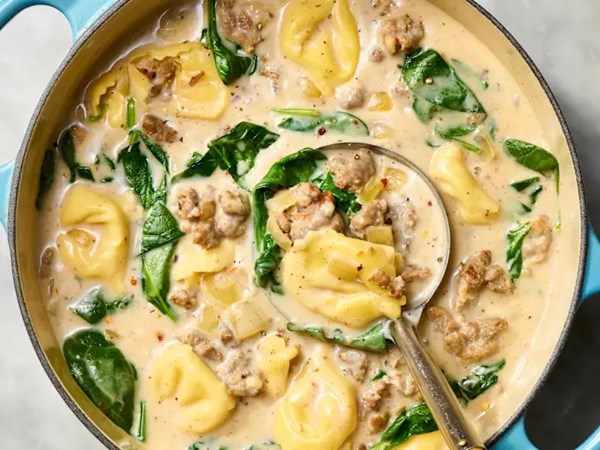Creamy sausage tortellini soup