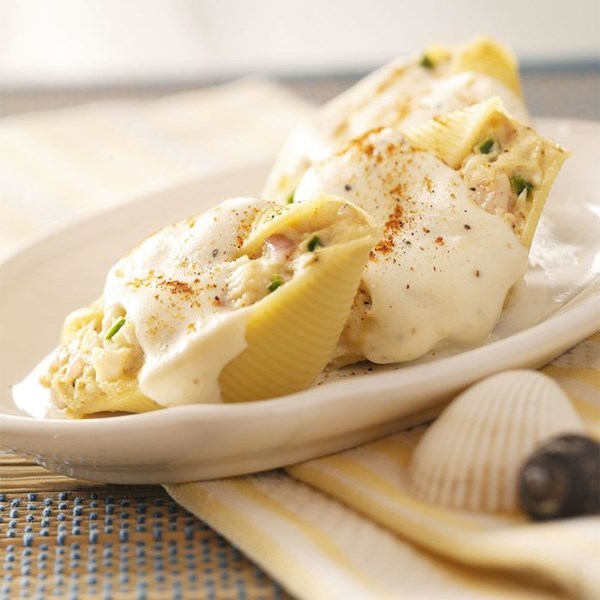 Creamy seafood-stuffed shells