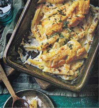 Creamy smoked haddock, potato, cheddar & chive gratin
