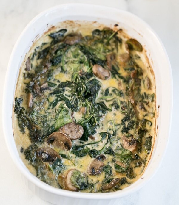 Creamy spinach and mushroom gratin