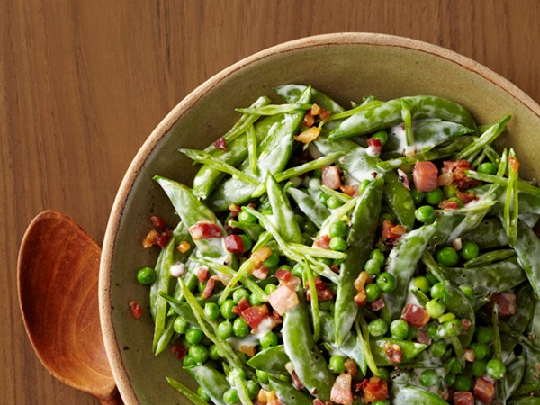 Creamy spring peas with pancetta