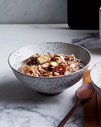Creamy steel-cut oats with dried cherries and almonds
