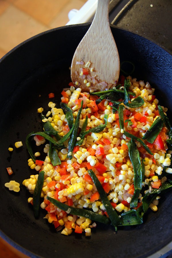Creamy stovetop corn with poblano chiles