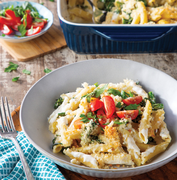 Creamy three-cheese pasta bake