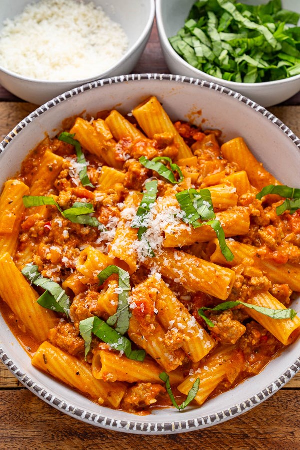 Creamy tomato Italian sausage pasta