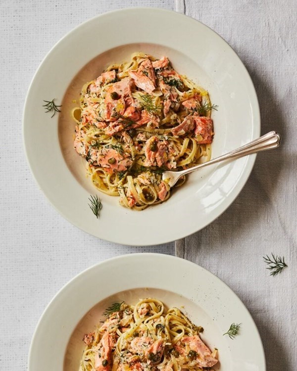 Creamy trout and caper linguine 