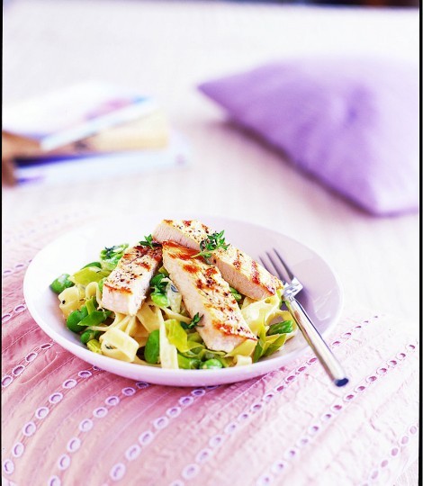 Creamy turkey, broad bean and leek tagliatelle
