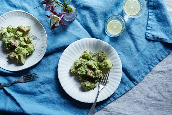 Creamy vegan avocado potato salad