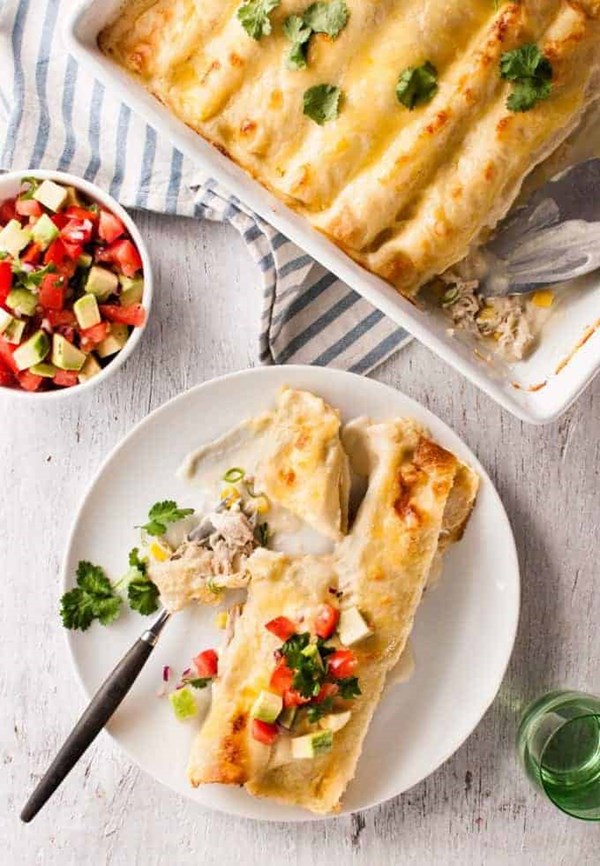 Creamy white chicken enchiladas