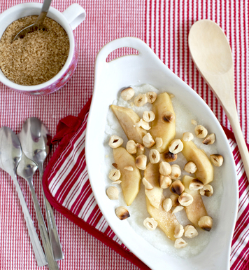 Creamy white polenta with buttered apples and hazelnuts